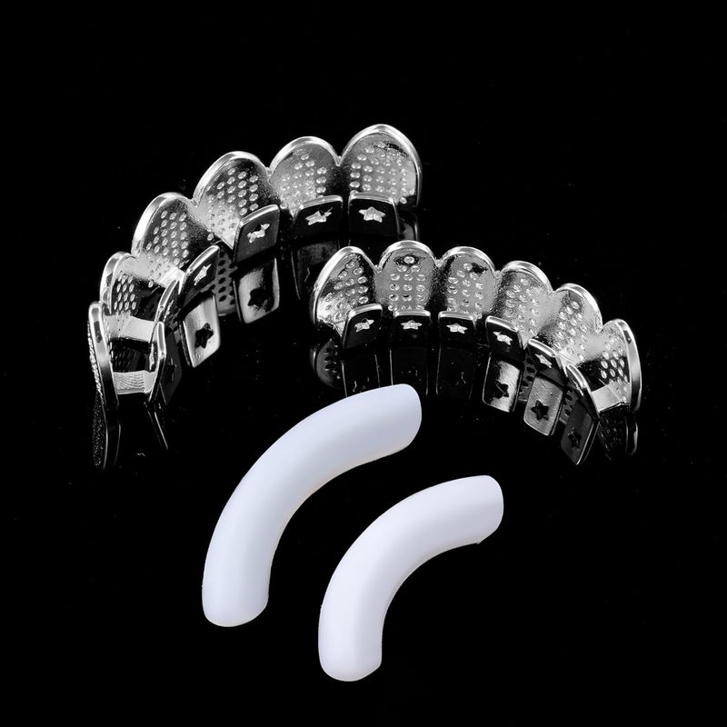 Txdvbls Store Grillz - Gold & Silver 6/8 Teeth Top & Bottom Grillz Set for Men and Women, 14K Gold Plated Teeth Caps for Halloween Costume Accessories - Image 3